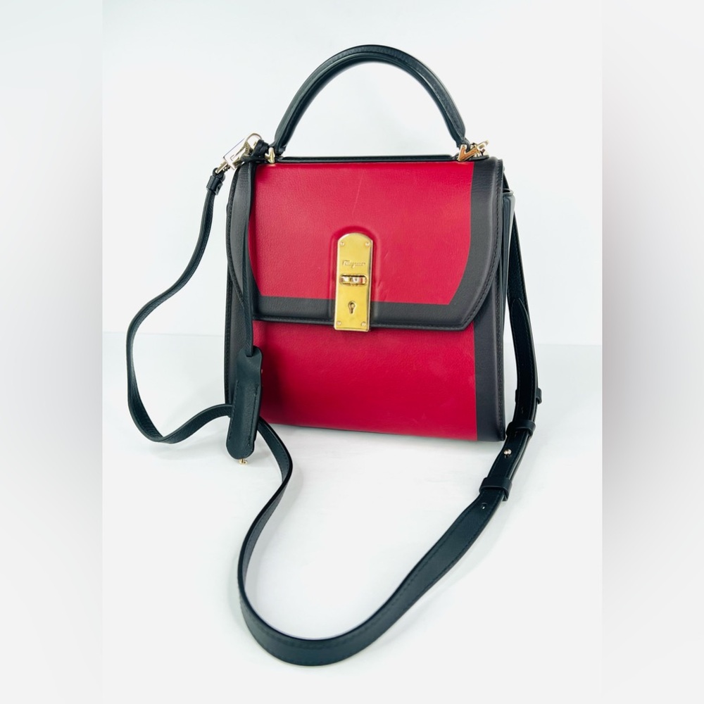 Salvatore Ferragamo Red and Black Top-Handle Shoulder Bag